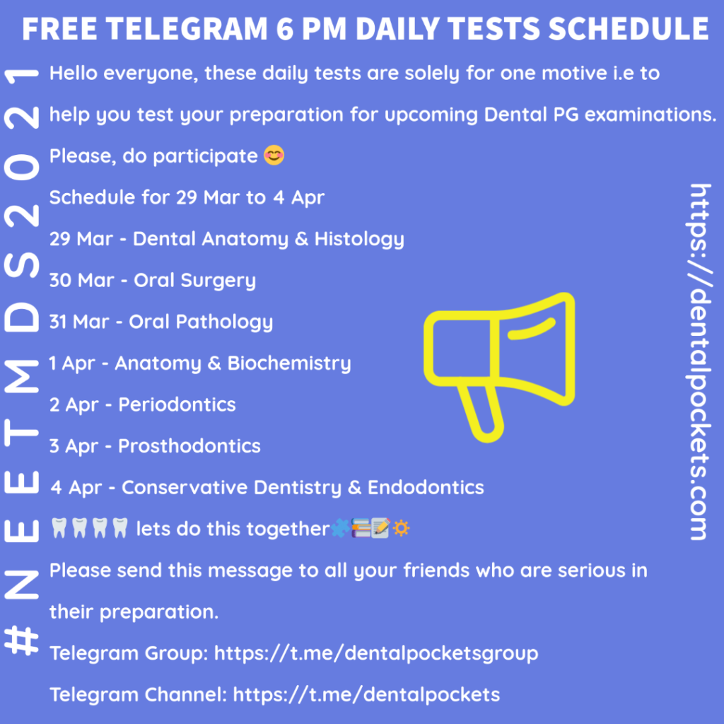 Time table of free dental pockets telegram test series conducted